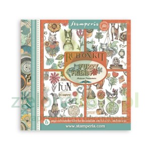 Transfer Rub-On Kit Stamperia 15,5x15,5 cm Furry Friends 6 arkuszy 