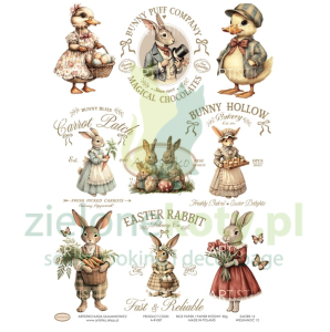Papier ryżowy decoupage Artistiko Wielkanoc zające retro