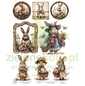 Papier ryżowy decoupage Artistiko Wielkanoc zające retro 