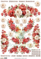 Papier ryżowy ScrapLove A4 Antique Red Roses Flowers  2 czerwone róże  