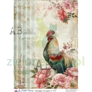 Papier ryżowy decoupage  AB Studio Le Petit Paris  A4 Kogut  w kwiatach