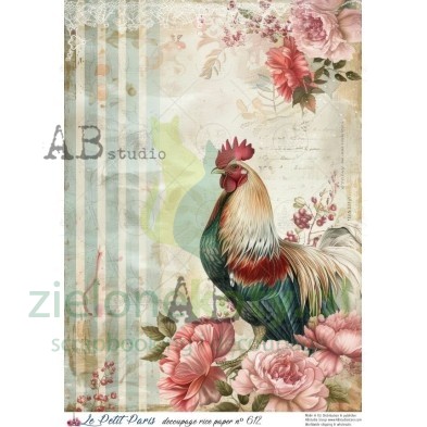 le-petit-paris-papier-ryzowy-decoupage-kogut w kwiatach.jpg
