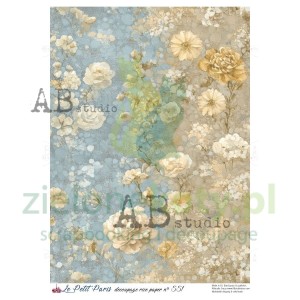 Papier ryżowy decoupage  AB Studio Le Petit Paris  A4 kwiatowe tło
