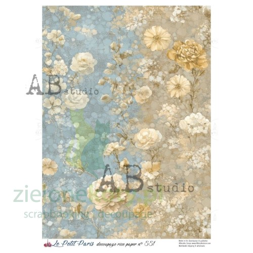 le-petit-paris-papier-ryzowy-decoupage-beżowe kwiaty na niebieskim tle.jpg