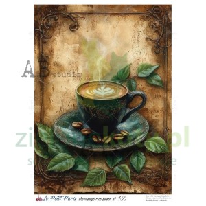 Papier ryżowy decoupage  AB Studio Le Petit Paris A4 filiżanka kawa vintage