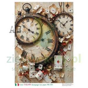 Papier ryżowy decoupage  AB Studio Carte Italiano A4 Alicja tło zegary  steampunk