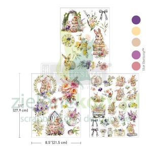 Transfer Prima Decor Middy Hop Into Spring zające kwiaty / 3szt. / 28x21cm 
