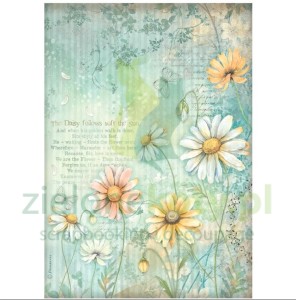 Papier ryżowy decoupage Stamperia A4 Daisy art stokrotki