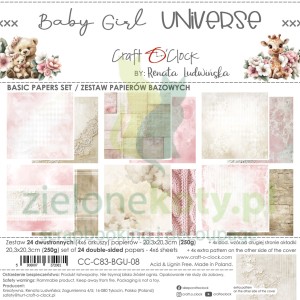Zestaw papierów do scrapbookingu 20x20 Craft O'Clock Baby Girl Universe bazowe