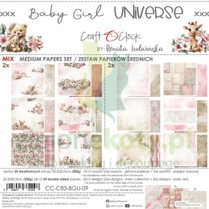 Zestaw papierów do scrapbookingu 20x20 Craft O'Clock Baby Girl Universe Mix  
