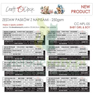 Papier do scrapbookingu Craft o'Clock Baby Girl and Boy paski z napisami