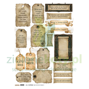 Papier do scrapbookingu A4 ScrapLove Alice Vintage Tags with text polskie 1 elementy do wycinania tagi