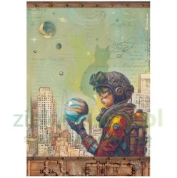 Papier ryżowy decoupage Stamperia A4 A new beginning ocal planetę miasto dziewczyna