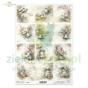 Papier ryżowy ITD Collection A4 zające ptaszki 