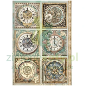 Papier ryżowy decoupage Stamperia A4 Gardens of Time zegary