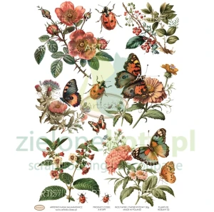 Papier ryżowy decoupage Artistiko Plants 02 kwiaty owady