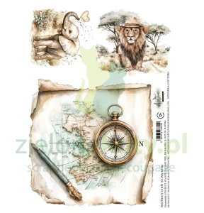 Papier ryżowy Alchemy Of Art A4 Wild Adventures mapa zwierzęta