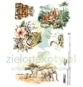 Papier ryżowy Alchemy Of Art A4 Wild Adventures safari walizki