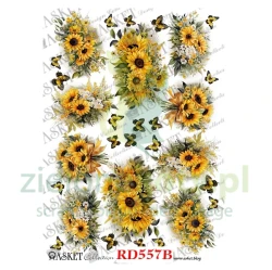 Papier ryżowy decoupage Asket A4 miękki kwiaty słoneczniki