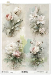 Papier ryżowy ITD Collection A4 Written in Flowers bukiety kwiatów lilie peonie róże tulipany