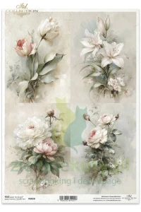 Papier ryżowy ITD Collection A4 Written in Flowers bukiety kwiatów lilie peonie róże tulipany