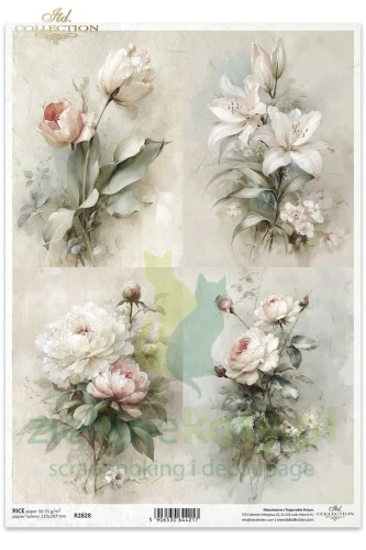 Papier ryżowy ITD Collection A4 Written in Flowers bukiety kwiatów lilie peonie róże tulipany.jpg