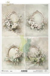 Papier ryżowy ITD Collection A4 Written in Flowers ramki z wiosennymi kwiatami konwalie lilie