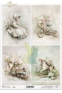 Papier ryżowy ITD Collection A4 Written in Flowers delokatne motywy dziecięce vintage