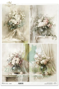 Papier ryżowy ITD Collection A3 Written in Flowers bukiety kwiatów w wazonach pastelowe róże jaśmin 