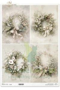 Papier ryżowy ITD Collection A3 Written in Flowers wianki z wiosennych kwiatów konwalie jaśmin