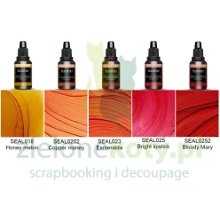 Tusz alkoholowy ScrapEgo zestaw Honey melon/Copper money/Esmeralda/Bright lipstick/Bloody Mary czerwony pomarańczowy