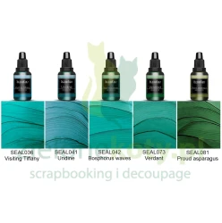 Tusz alkoholowy ScrapEgo zestaw  Visiting Tiffany/Undine/Bosphorus waves/Verdant/Proud asparagus zielony turkusowy