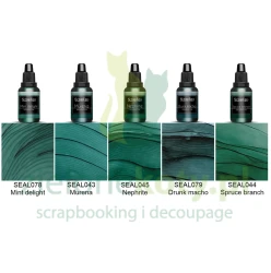 Tusz alkoholowy ScrapEgo zestaw  Mint delight/Murena/Nephrite/Drunk mucho/Spruce branch zielony  szmaragdowy