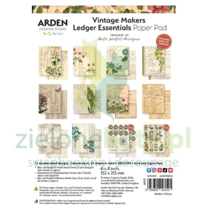 Zestaw papierów do scrapbookingu 15x20cm Arden Creative Studio Vintage Makers Ledger Essentials