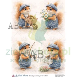 Papier ryżowy decoupage  AB Studio Le Petit Paris  A4 wiewiórka w ubrankach