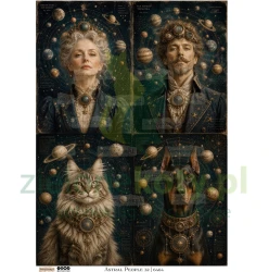 Papier ryżowy A4 ScrapLove Astral People 32 kosmos postaci kot pies
