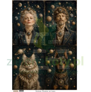 Papier ryżowy A4 ScrapLove Astral People 32 kosmos postaci kot pies