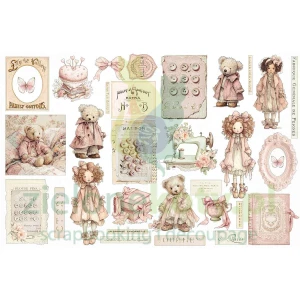 Dodatki papierowe die-cuts Prima Marketing Buttons & Keepsakes Ephemera Quilted Memories 64 szt. misie krawiectwo