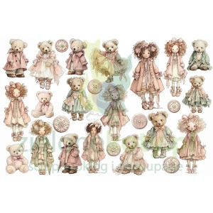Dodatki papierowe die-cuts Prima Marketing Buttons & Keepsakes Ephemera Cherished Companions 52 szt. misie lalki