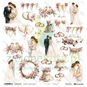 Papier do scrapbookingu 30x30 ScrapAndMe dodatki do wycinania Wedding 9 Ślub Shabby Chic