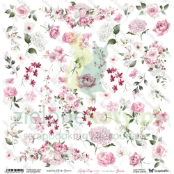 Papier do scrapbookingu 30x30 ScrapAndMe Lovely Day IN PINK flowers kwiaty 