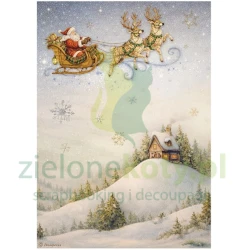 Papier ryżowy decoupage Stamperia A4 Silent Night Mikołaj w saniach