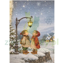 Papier ryżowy decoupage Stamperia A4 Silent Night latarnia elfy