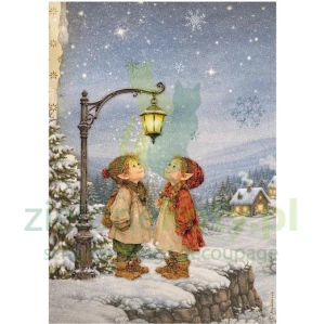 Papier ryżowy decoupage Stamperia A4 Silent Night latarnia elfy