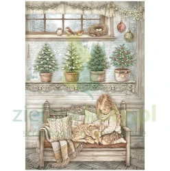 Papier ryżowy decoupage Stamperia A4 White Christmas Dziewczynka
