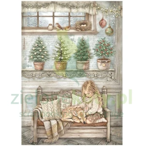 Papier ryżowy decoupage Stamperia A4 White Christmas Dziewczynka
