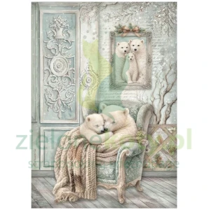 Papier ryżowy decoupage Stamperia A4 White Christmas Słodkie Misie