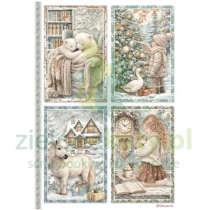 Papier ryżowy decoupage Stamperia A4 White Christmas karty
