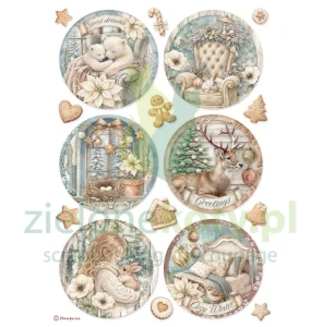 Papier ryżowy decoupage Stamperia A4 White Christmas dekory okrągłe