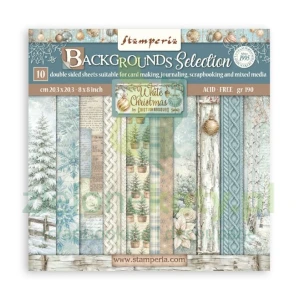 Zestaw papierów do scrapbookingu 20x20 Stamperia White Christmas Backgrounds Selection